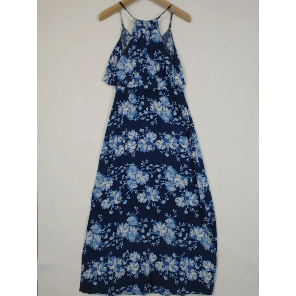 Womens‎ Casual Sleeveless V Neck Floral Long Summer Maxi Dress Blue Size Large - Picture 2 of 6